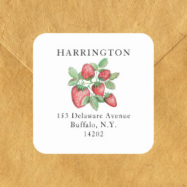 ヴィンテージ手描き赤いちご差出人住所 スクエアシール