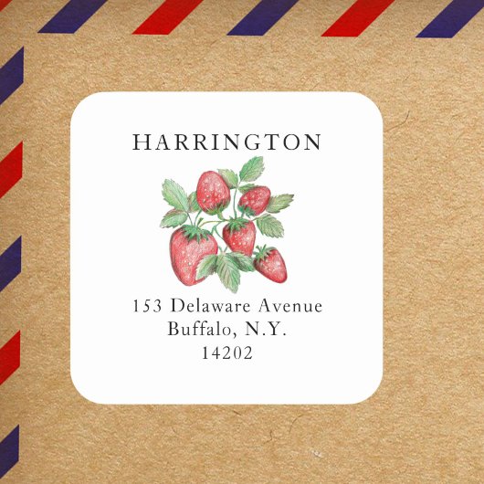 ヴィンテージ手描き赤いちご差出人住所 スクエアシール