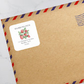 ヴィンテージ手描き赤いちご差出人住所 スクエアシール