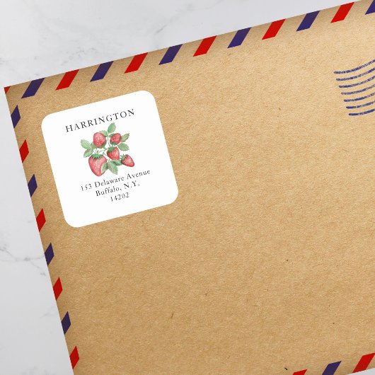 ヴィンテージ手描き赤いちご差出人住所 スクエアシール