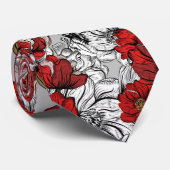 ヴィンテージ手描き赤と灰色のマグノリアの花 ネクタイ (ロール)