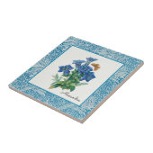 ヴィンテージ手描き青オダマキ（植物）花 タイル (側面)