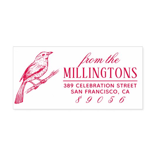 ヴィンテージ手描き鳥の家名差出人住所 セルフインキングスタンプ (デザイン)