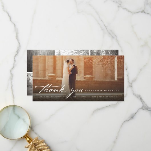 ヴィンテージ手書きクラシックスクリプトの結婚 サンキューカード (正面/裏面インサイチュ)