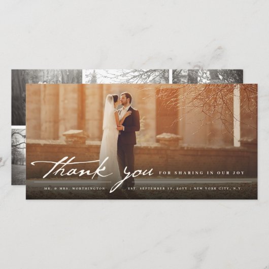 ヴィンテージ手書きクラシックスクリプトの結婚 サンキューカード (正面/裏面)