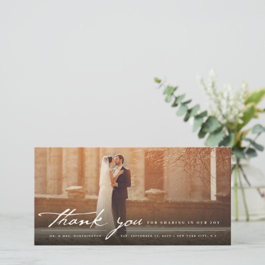 ヴィンテージ手書きクラシックスクリプトの結婚 サンキューカード (スタンド正面)