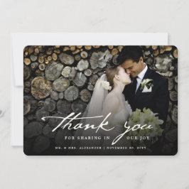 ヴィンテージ手書きスクリプトのクラスフォト結婚ズ サンキューカード