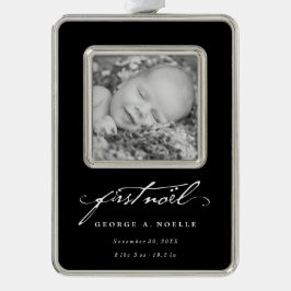 ヴィンテージ手書きスクリプトベビーの最初のノートフォト シルバープレートフレームオーナメント
