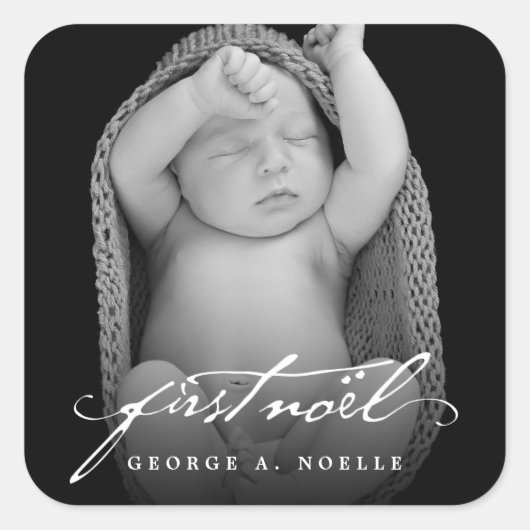 ヴィンテージ手書きスクリプトベビーの最初のノートフォト スクエアシール (正面)