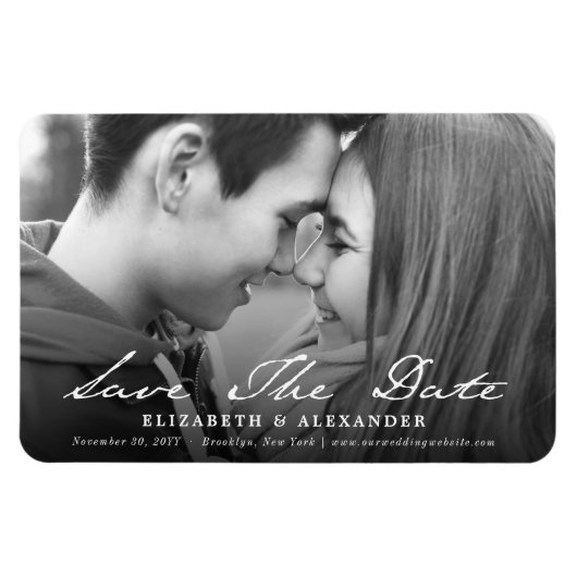 ヴィンテージ手書きスクリプト日付の写真を保存 マグネット (横)