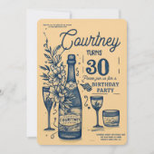 ヴィンテージ手書きスケッチ30歳の誕生日 招待状 (正面)