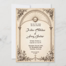ヴィンテージ手書きバラ結婚式招待状 招待状