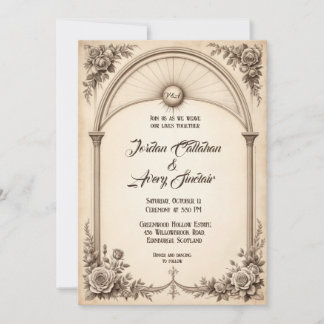 ヴィンテージ手書きバラ結婚式招待状 招待状