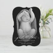 ヴィンテージ手書きベビーの初めてのクリスマス写真 シーズンカード (スタンド正面)