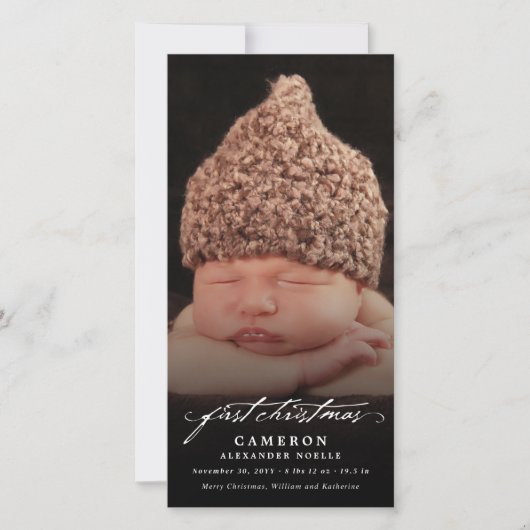 ヴィンテージ手書きベビーの初めてのクリスマス写真 シーズンカード (正面)