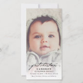 ヴィンテージ手書きベビーの最初のクリスマスフォト シーズンカード (正面)