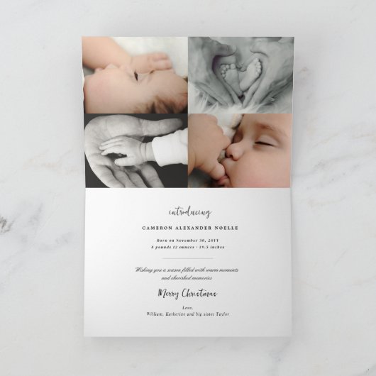 ヴィンテージ手書きベビーの最初のクリスマスフォト シーズンカード (内部)