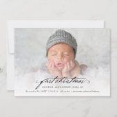 ヴィンテージ手書きベビーの最初のクリスマスフォト シーズンカード (正面)