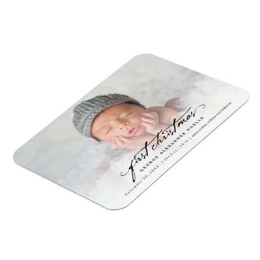 ヴィンテージ手書きベビーの最初のクリスマスフォト マグネット (左側)