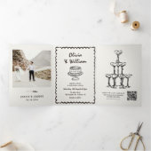 ヴィンテージ手書き写真結婚の 三つ折り招待状 (内部)