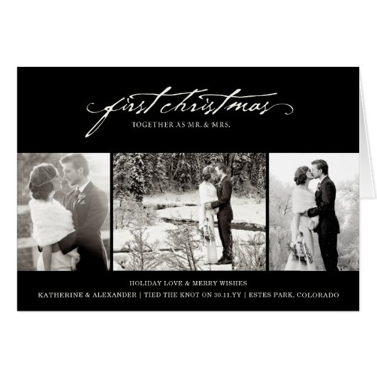 ヴィンテージ手書き初めてのクリスマス結婚写真 (正面横)