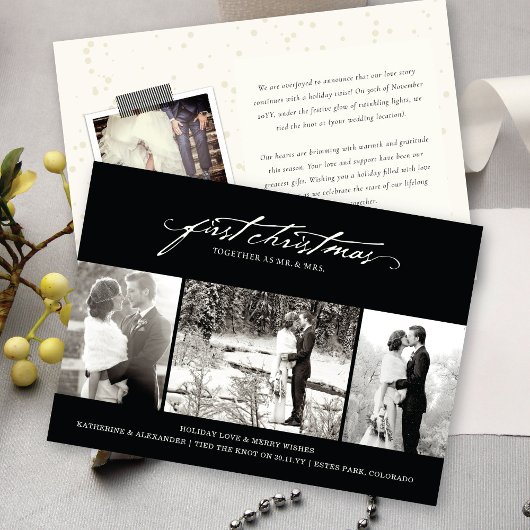 ヴィンテージ手書き初めてのクリスマス結婚写真 シーズンカード