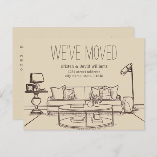 ヴィンテージ手書き引っ越しました移動のお知らせ ポストカード (正面/裏面)