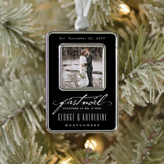 ヴィンテージ手書き最初のNoel写真結婚の シルバープレートフレームオーナメント (ツリー)