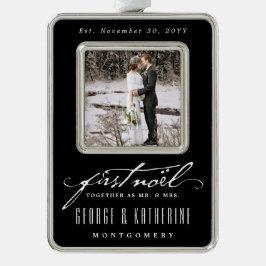 ヴィンテージ手書き最初のNoel写真結婚の シルバープレートフレームオーナメント