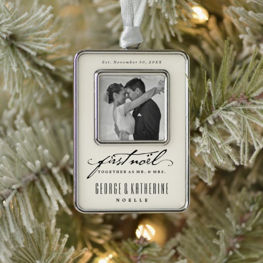 ヴィンテージ手書き最初のNoel写真結婚の シルバープレートフレームオーナメント (ツリー)
