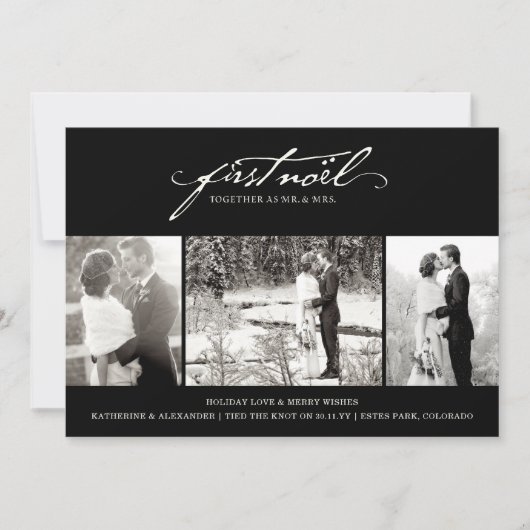 ヴィンテージ手書き最初のNoel 3フォト結婚ズ シーズンカード (正面)