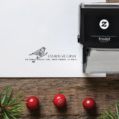 ヴィンテージ手書き鳥と支店の名前と住所 セルフインキングスタンプ