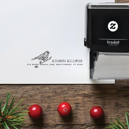 ヴィンテージ手書き鳥と支店の名前と住所 セルフインキングスタンプ