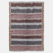 ヴィンテージ手編み茶色とビージュストライプ色 スローブランケット (正面縦)