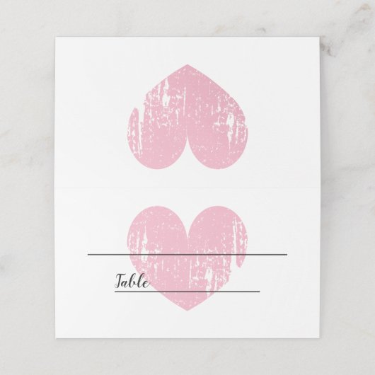 ヴィンテージ折り畳み座席表と色あせたピンクのハート プレイスカード (外部開封)