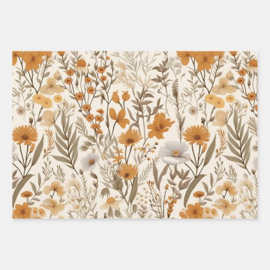 ヴィンテージ押し花秋 ラッピングペーパーシート (正面)