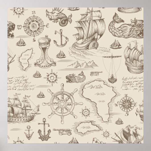 ヴィンテージ抽象芸術のシームレスなテーマ ポスター (正面)