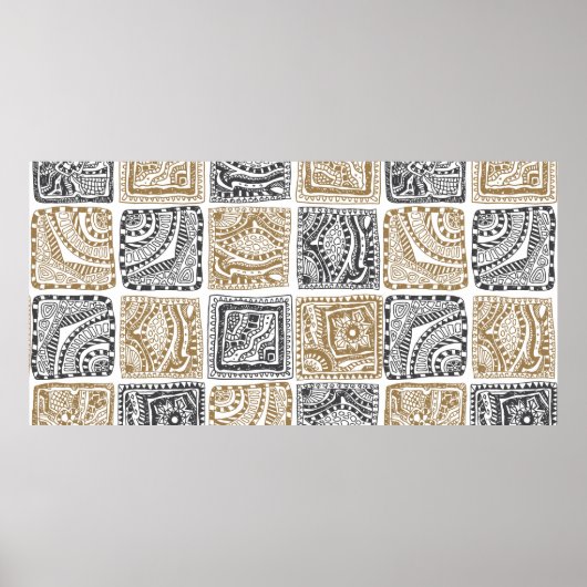 ヴィンテージ抽象芸術のシームレスなドードルパターン黒と黒 ポスター (正面)