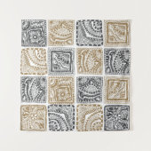 ヴィンテージ抽象芸術のシームレスなドールパターン。ブラック・アン タペストリー (正面(横))