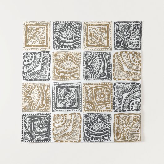 ヴィンテージ抽象芸術のシームレスなドールパターン。ブラック・アン タペストリー (正面)