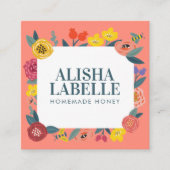 ヴィンテージ抽象芸術の花の葉とハチのパターン スクエア名刺 (正面)