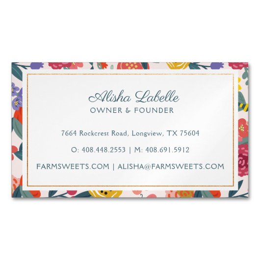 ヴィンテージ抽象芸術の花の葉とハチのパターン マグネット名刺 (正面)