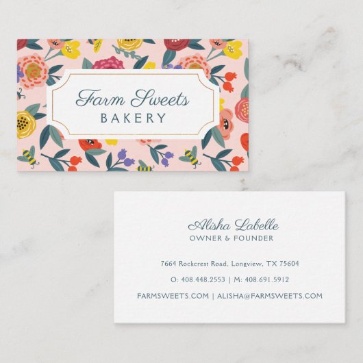 ヴィンテージ抽象芸術の花の葉とハチのパターン 名刺 (正面/裏面)