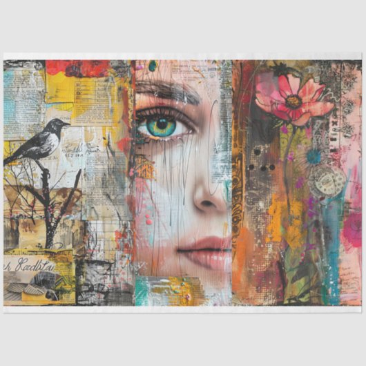 ヴィンテージ抽象芸術アートコラージュ分離 薄葉紙 (正面)