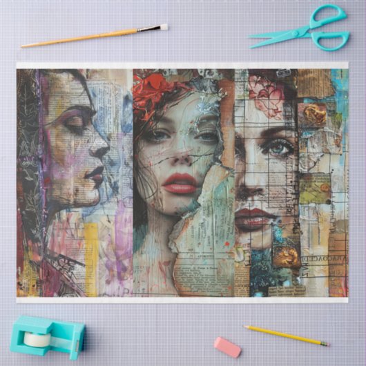 ヴィンテージ抽象芸術アートコラージュ分離 薄葉紙 (クラフト)