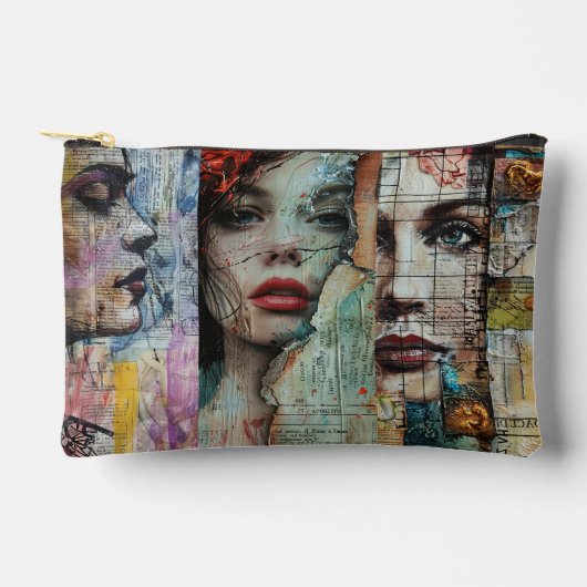 ヴィンテージ抽象芸術アートコラージュ化粧品バッグ アクセサリーポーチ (正面)
