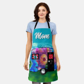 ヴィンテージ抽象芸術キャンプトレーラーフローラハッピーキャンパー エプロン (着用した状態)