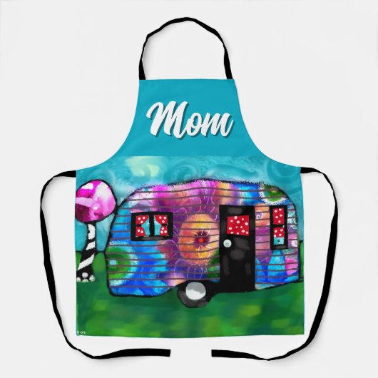 ヴィンテージ抽象芸術キャンプトレーラーフローラハッピーキャンパー エプロン (正面)