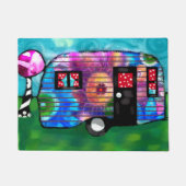 ヴィンテージ抽象芸術キャンプトレーラーフローラハッピーキャンパー ドアマット (正面)