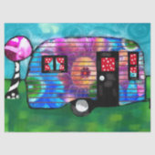 ヴィンテージ抽象芸術キャンプトレーラーフローラハッピーキャンパー 薄葉紙 (正面)